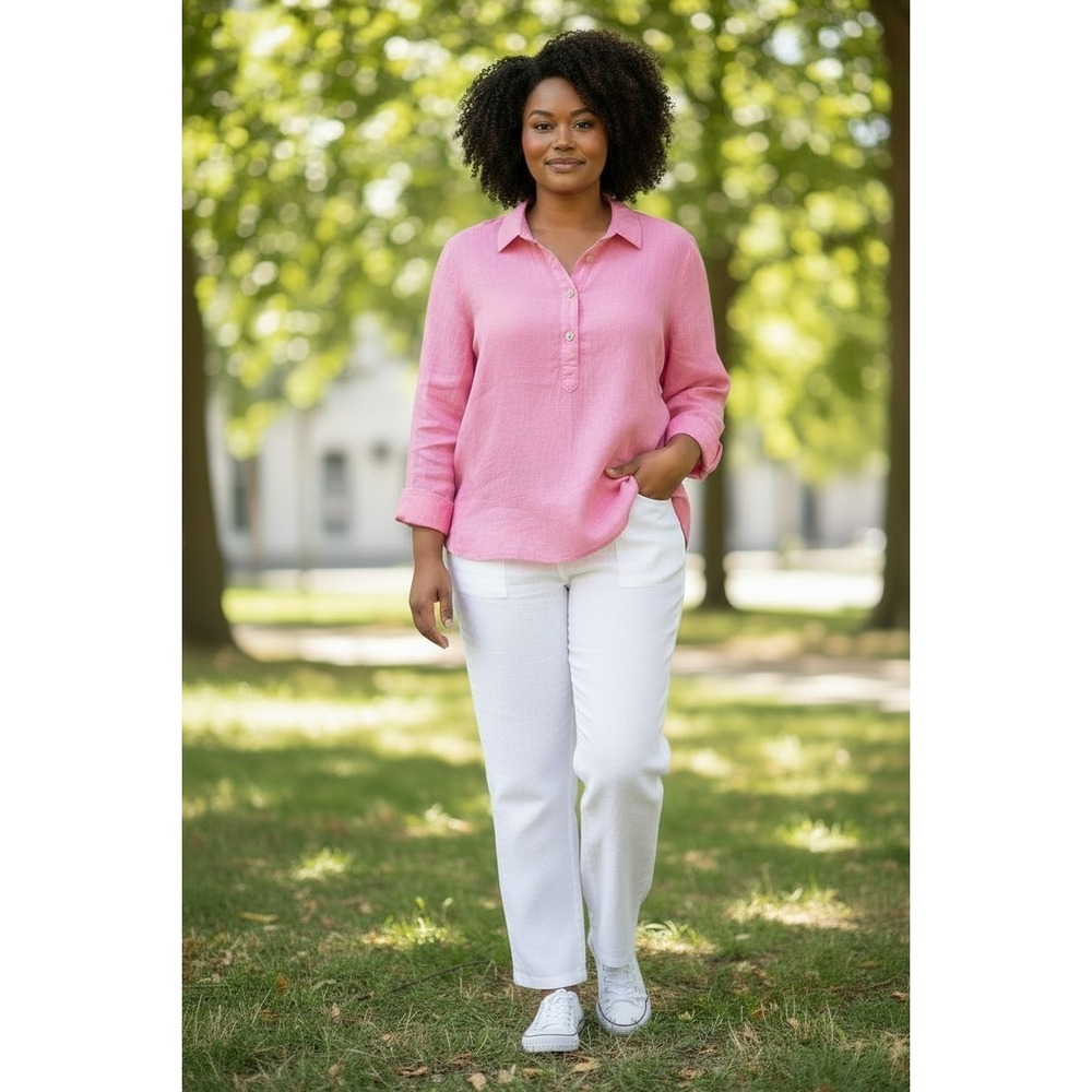 Cynthia Rowley Pink 100% Linen Shirt Women's 1X Long Sleeve Preppy
